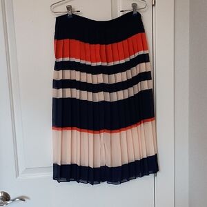 Maison Jules Striped Pleated Skirt - Navy, Red, and Cream